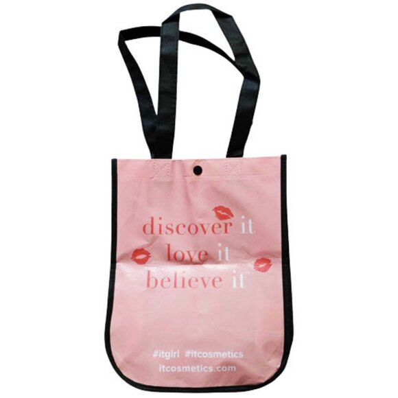 IT Cosmetics Reusable Shopping Bag Tote Sack IT Girl Pink Kisses Snap Close NWOT - Picture 5 of 7